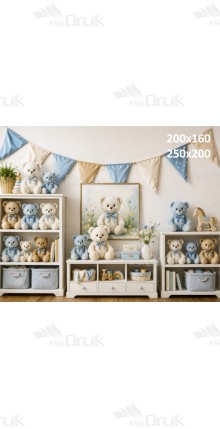 Tło fotograficzne „Pokój dziecięcy z misiami i błękitną girlandą” | UB_768